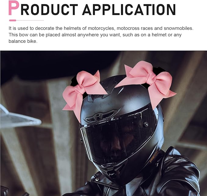 2 PCS Bow Cat Ears Helmet Decorations, Cute Plush Cat Ears Helmet Decor, Fun Detachable Decorative Accessories for Helmets, Universal for Motorcycle Bicycle Scooter Helmets (Pink)