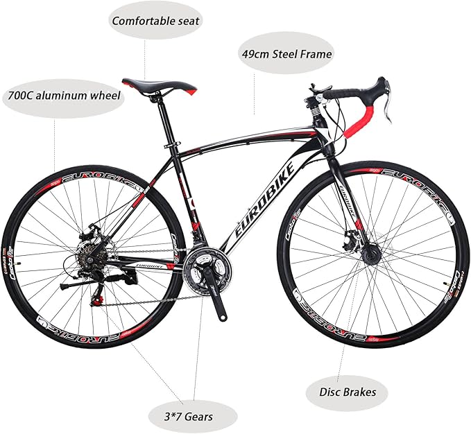 EUROBIKE Road Bike,21 Speed Bicycle with Disc Brake,700C Wheels Road Bikes for Men or Women,49cm/54cm Frame for Adult Cycling Bicycle