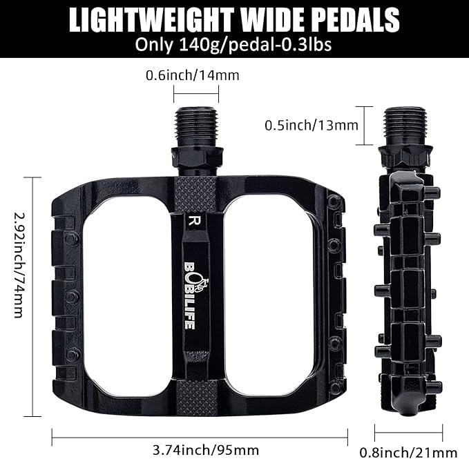 Smooth Bearings Mountain Bike Pedals - MTB Bicycle Flat Pedals Aluminum 9/16" Sealed Bearing Lightweight Platform for Road Mountain BMX MTB Bikes