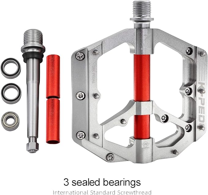 Aluminum Alloy 9/16" Bike Pedal MTB Wide Platform Flat Non-Slip Bicycle Pedals with 3 Bearings for Mountain Bikes, Road, BMX