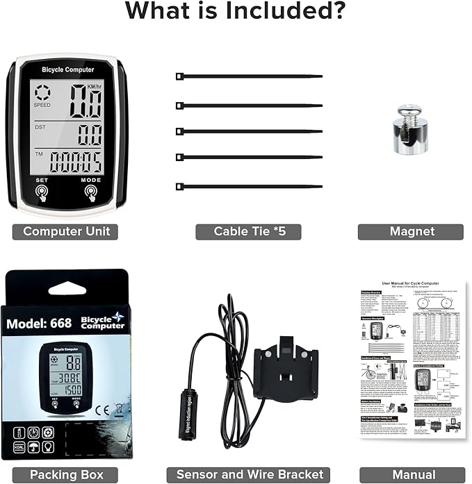Bike Computer and Bicycle Odometer Wired MPH KM/H Bike Speedometer with Automatic Wake-Up Cycling Speed Tracker LCD Display & Single Mileage & Multi-Functions Accessories