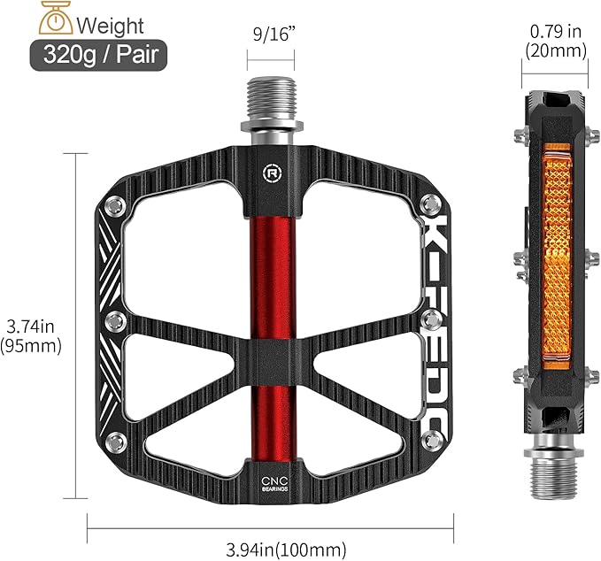 MTB Mountain Bike Pedal Platform Flat Bicycle Pedals Aluminum Alloy Non-Slip 9/16" Metal Bike Pedals with 3 Bearings for Road, BMX