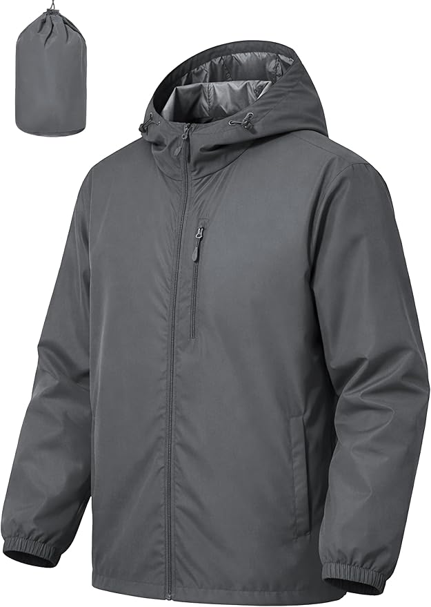 Men's Cycling Jacket Rain Jacket Waterproof Windbreaker Raincoat Running Hiking Gear Hood Lightweight Packable