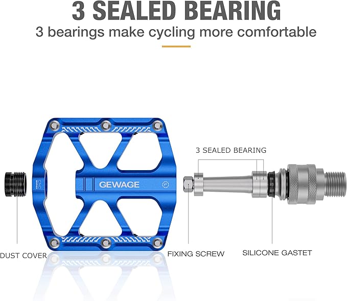 Bike Bicycle Pedals - 9/16” Quick Release Pedals Aluminum Flat Pedals - 3 Bearings Bicycle Pedals with Reflectors for Mountain Road BMX MTB Folding Bike