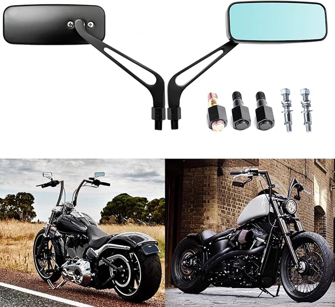 8mm/10mm Black Motorcycle Rectangle Handlebar Rearview Mirrors Compatible with Harley Street Glide Road King Softail Sportster Iron 883 XL1200 Chopper Softail
