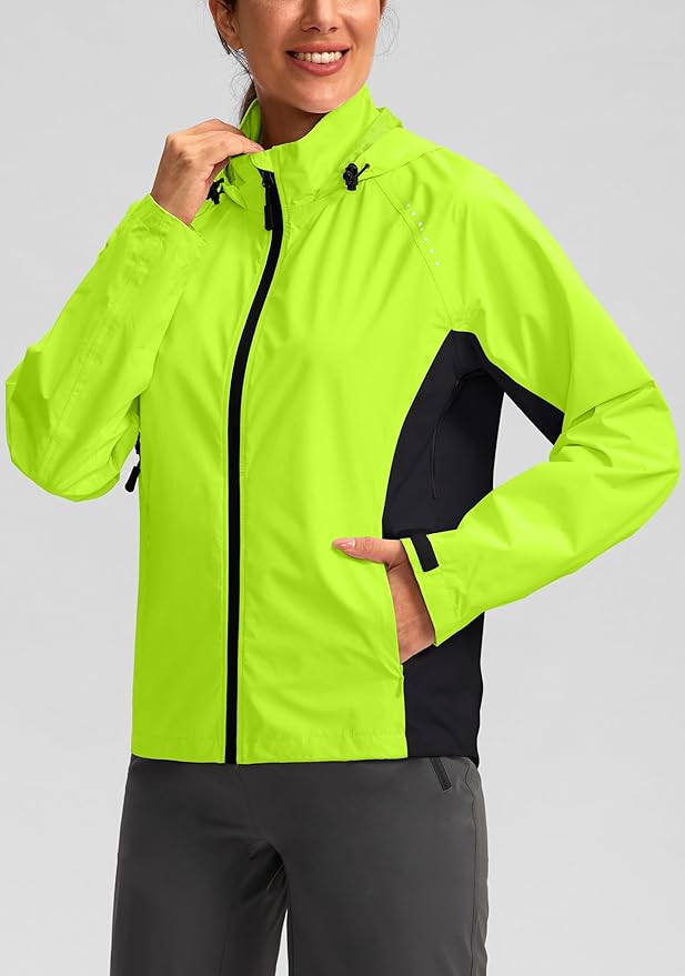 Bikewa Women's Cycling Rain Jackets Waterproof Windbreaker Lightweight Running Windproof Reflective Jacket Packable Hooded