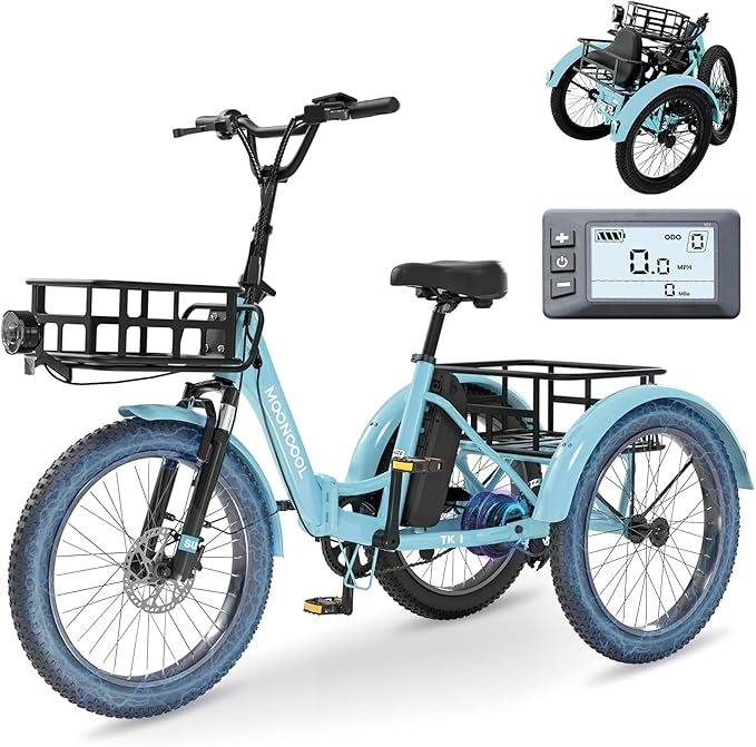 MOPHOTO Electric Tricycle for Adults, 20in 3 Wheels Folding Electric Bicycle Bikes, 48V 500W Electric Trike Ebike with Aluminum Frame, Removable Battery