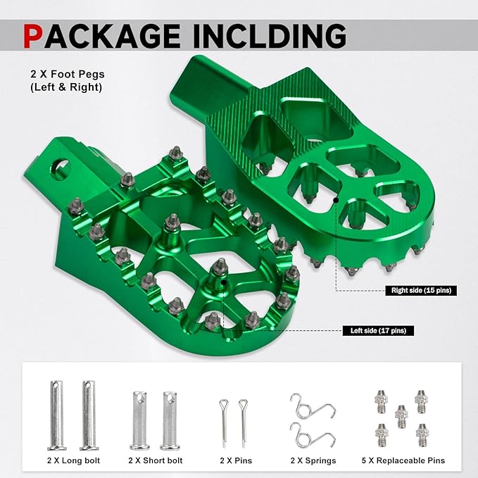 Mini Bike Foot Pegs CNC Anti-Slip Wide Footpegs for CRF50 CRF70 Coleman CT100U CT200U BT200X CC100X CRF XR50 70 110 125 SSR Apollo TaoTao Motorcycle Dirt Bike Pit Bike Pedals (Green)
