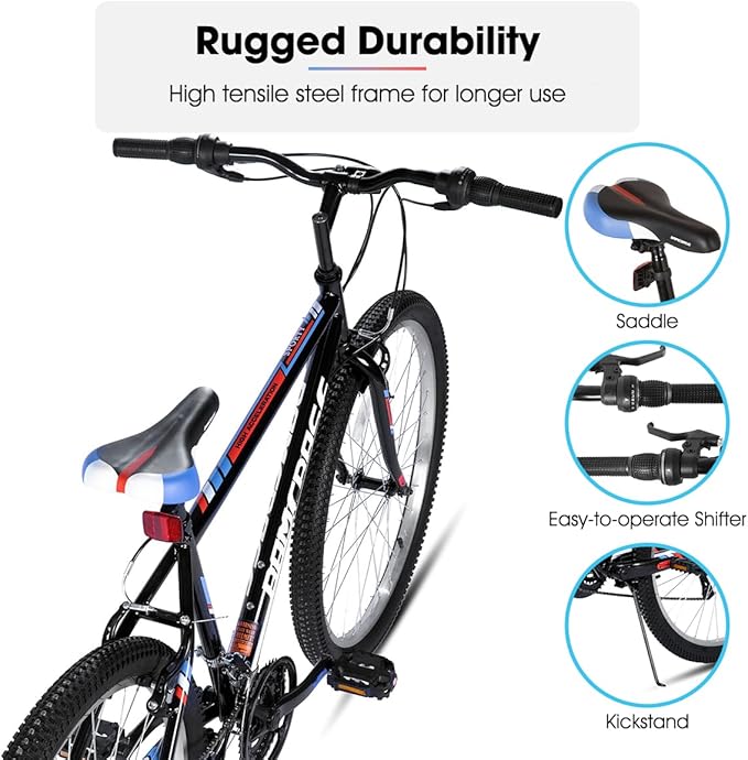 HILAND Adult 26 Inch Mountain Bike, Mens Womens Bicycle, High-Carbon Steel Frame Mountain Bicycle, Sport MTB for Adults, Multi-Color