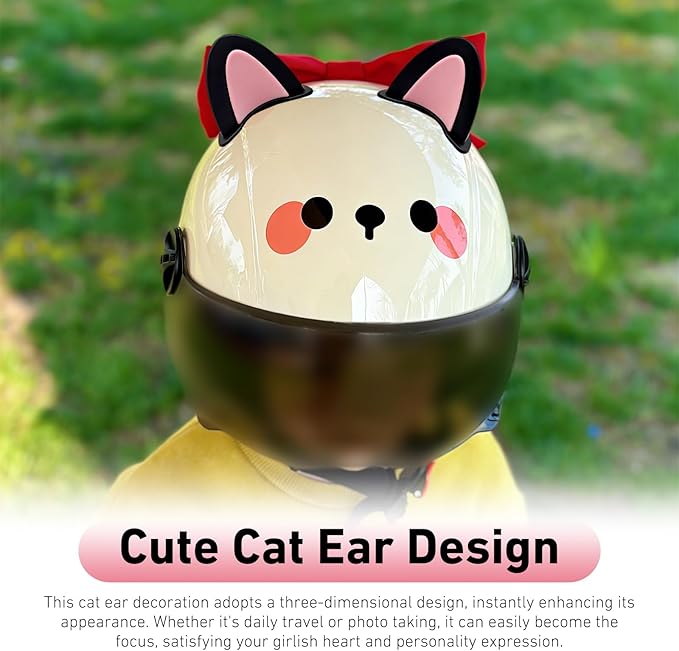 2 Pairs Cute Cat Ears Helmet Decorations, Removable Kitty Ear Stickers, Self Adhesive Kitty Ear Attachments, Universal for Most Bike, Electric Scooter & Motorcycle Helmets (Black & Pink)