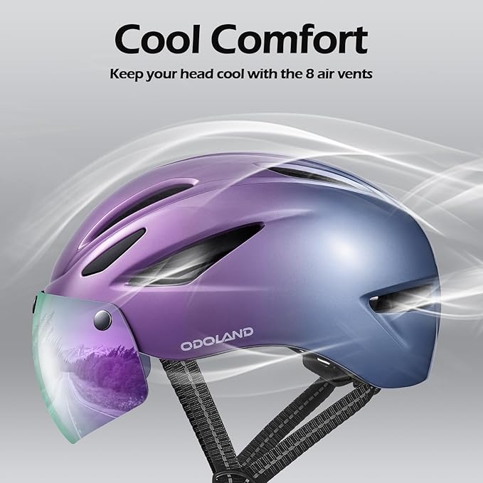 Odoland Bike Helmet with Magnetic Sun Visor for Adults, Glasses-Friendly Design Adjustable Dial Cycling Helmet for Men & Women, Urban Riding Bicycle Helmet for Mountain, Road, E-Bike, Commuting