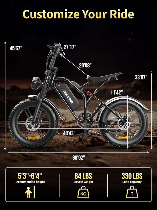 Rideon Electric Bike for Adults,1500W Peak Motor Ebike, Up to 120Miles 32MPH, Fat Tire Electric Bike with 48V 13AH /20AH/25AH Removable Battery