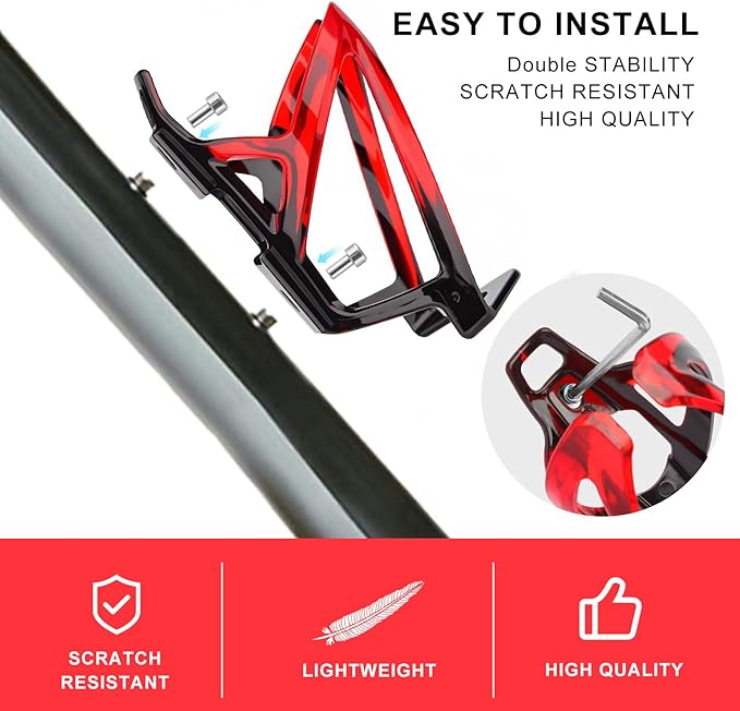 Bike Water Bottle Holder with Screws Lightweight Cycling Bicycle Water Bottle Holder for Road, Mountain Bike (Black Red)