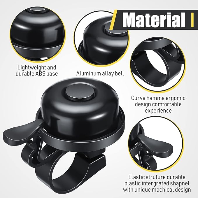 BBTO 10 Pcs Aluminum Alloy Clear Sound Bike Bell Black Loud Crisp Bicycle Bell Scooter Tricycle Mountain Bike Accessories for Boy Girl Kids Adults, Left and Right