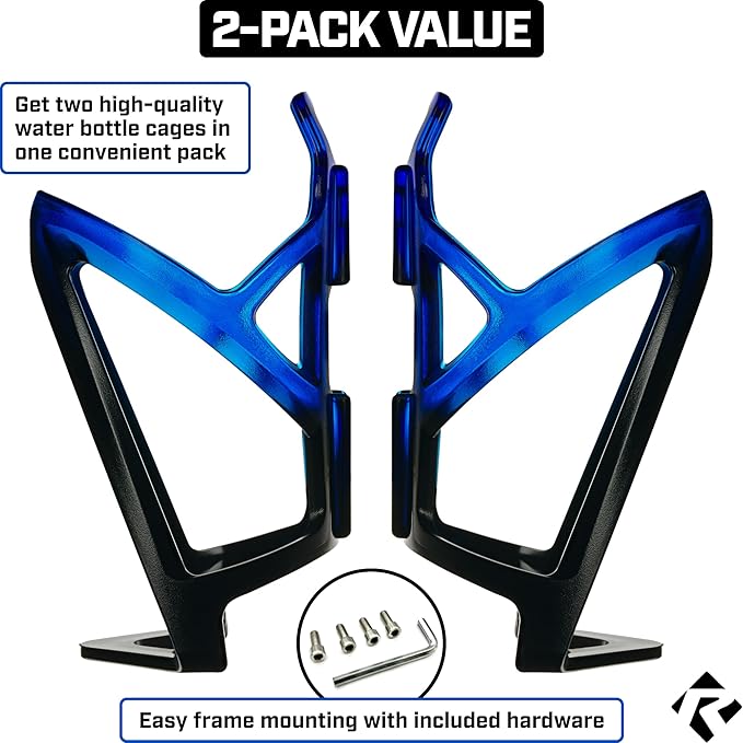 Revere Ultra-Light Bike Water Bottle Holder – Durable Bicycle Bottle Cage for Road, MTB, & Mountain Bikes – 2-Pack with Screws & Installation Tool – Premium Cycling Accessories (Blue/Black)