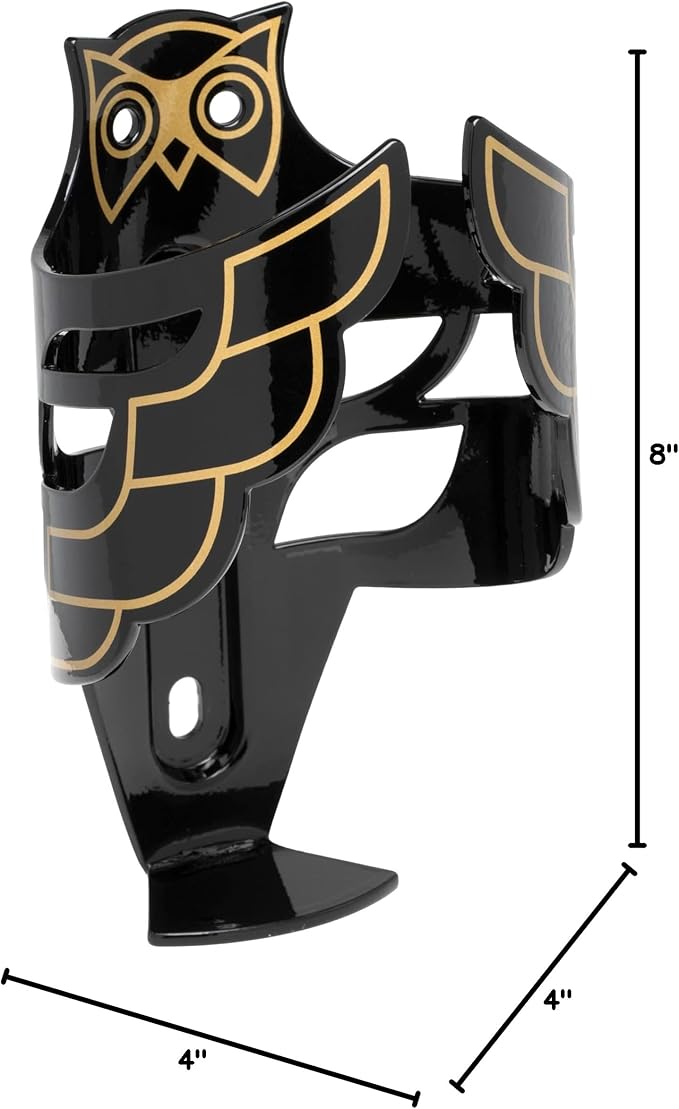 Portland Design Works Water Bottle Cage - Lightweight Water Bottle Holder for Bikes, Owl Cage, Black/Gold