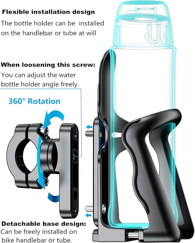 KEWIG Bicycle Water Bottle Holder for Bike & Motorcycle, Adjustable Bike Water Bottle Cages Fit for Diameter 2'' - 3'' Cup, Compatible with Handlebars or Tubes 20mm to 35mm in Diameter
