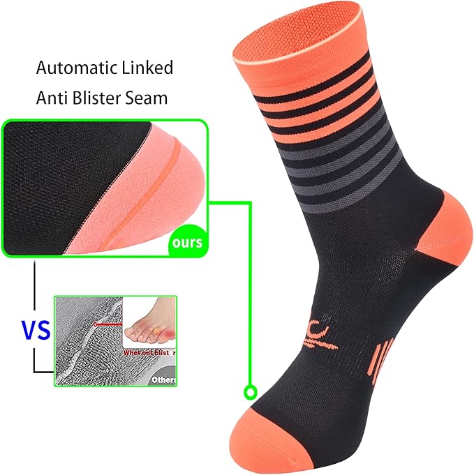 Mens and Womens Anti Odor Blister Resistant Seamless Thin Compression Quarter Crew Athletic Cycling Socks