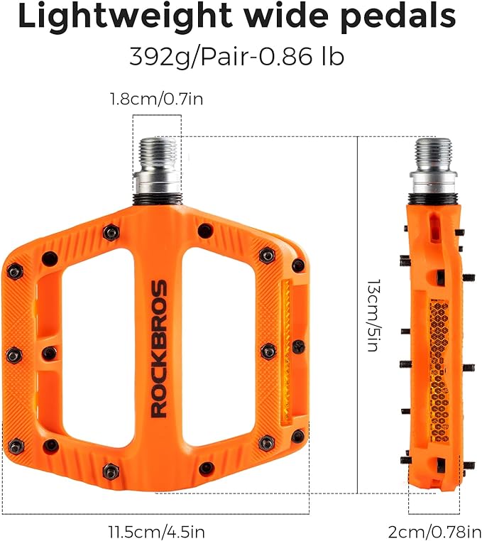 ROCKBROS Mountain Bike Pedals Bicycle Nylon Pedals 9/16 Inch Sealed Bearing Lightweight Platform for Road Mountain BMX MTB Bike