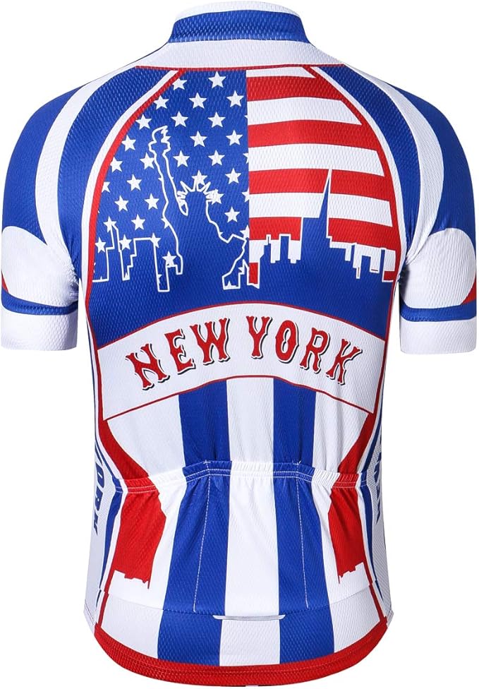 Cycling Jersey Short Sleeve USA Style Bike Tops with Pocket Reflective Stripe