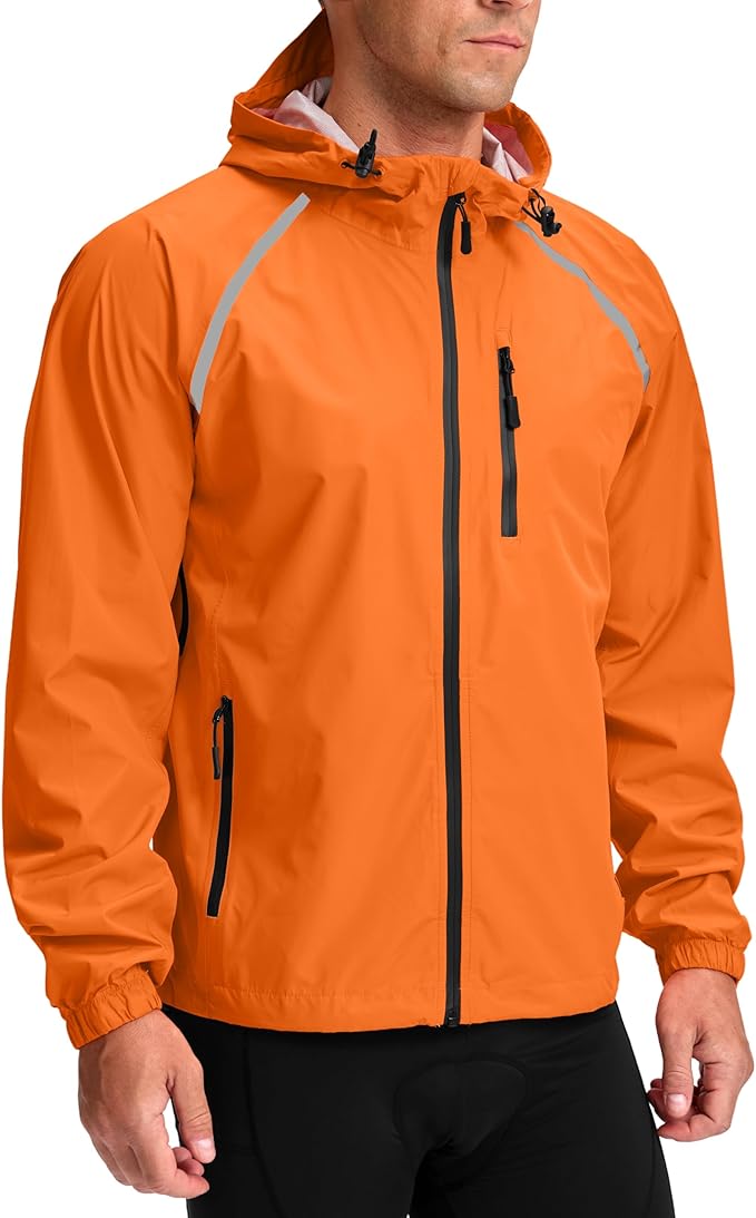 Bikewa Men's Cycling Rain Jackets Waterproof Running Bike Windbreaker Lightweight Packable Hooded Jacket
