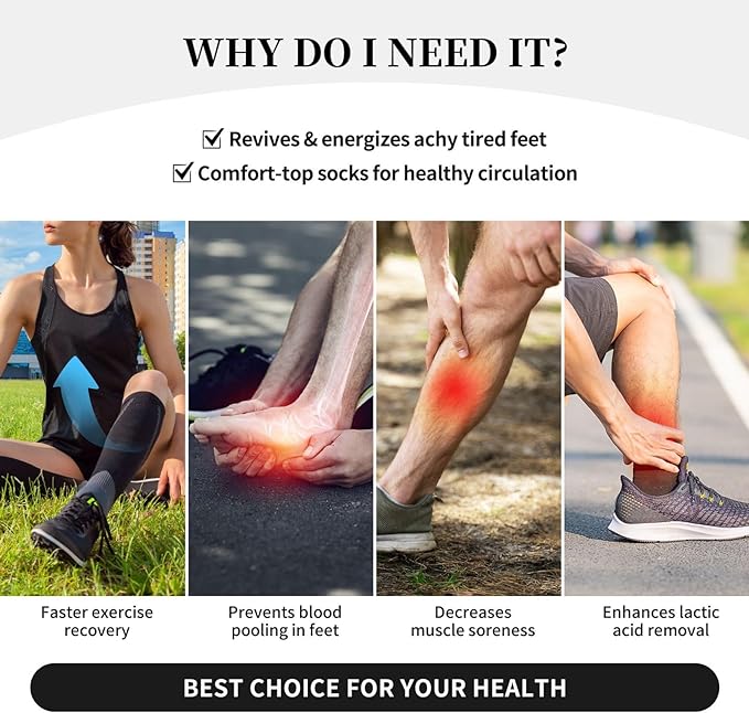 bassyil Compression Socks for Women & Men Circulation 15-20 mmHg Knee High Best Support for Nurses Travel Running Athletic