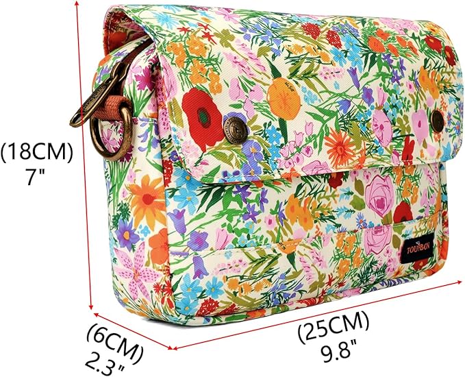 TOURBON Bike Bag Waxed Canvas Bicycle Handlebar Bag Zipper Closure Pouch Crossbar Front Frame Basket Cycling Saddebag Under Seat Strap-on Rear Rack Pannier (Yellow with Flower)