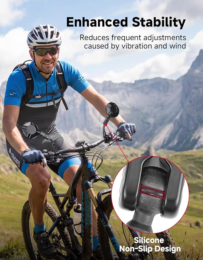 KEMIMOTO Bike Mirror Handlebar Mount, Aluminum 360° Adjustable & Foldable Rear View Mirror, Silicone-Enhanced Ball Joint – Extra Stability for Mountain Bikes, E-Bikes, Scooters & Cycling Accessories