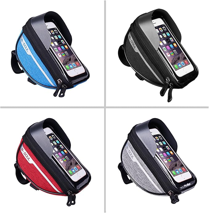 Bike Phone Front Frame Bag, Waterproof, Tube Case, Bicycle Phone Holder, Bike Handlebar Bag, Bicycle Accessories Compatible Cellphone Under 7.2”, Cycling Pouch with 6Pcs Glue-free Tire Patches