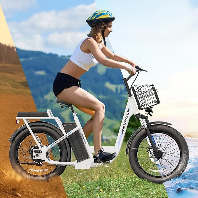 Caroma Peak 500W/800W/1200W Electric Scooter with Seat, 20" Fat Tire Electric Bike with 48V Removable Battery, Up to 30Miles & 20MPH, Adult Scooter for Commuting with Basket&Adjustable Seat