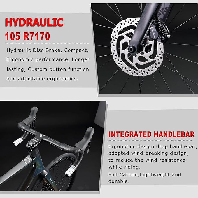 KABON Full Carbon Road Bike,Lightweight 700C Racing Bicycle with 105 R7120 24S Shift Groupset and Hydraulic Disc Brake Bike with Carbon Wheels for Adult