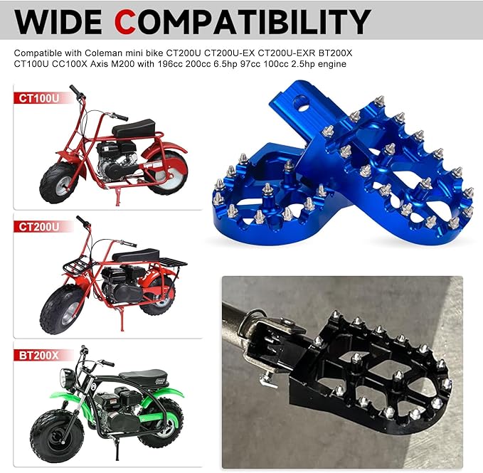 Mini Bike Foot Pegs CNC Anti-Slip Wide Footpegs for CRF50 CRF70 Coleman CT100U CT200U BT200X CC100X CRF XR50 70 110 125 SSR Apollo TaoTao Motorcycle Dirt Bike Pit Bike Pedal (Blue)