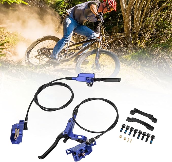 Mountain Bike Hydraulic Disc Brake Set, 4 Piston Front Rear Brake with Screw and Olive Head, Oil Needle, Mounting Column for Most Bikes