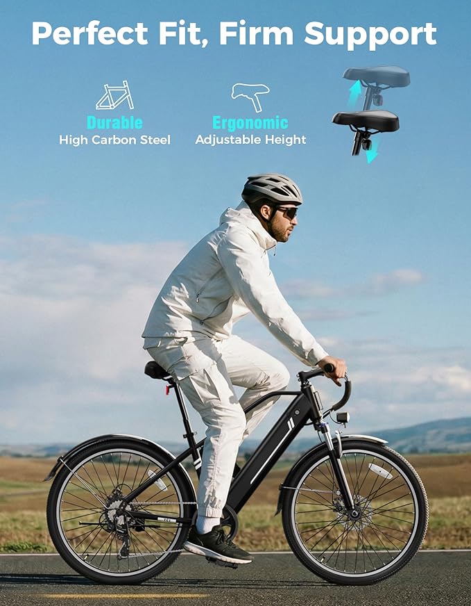 Jasion 26" Electric Bike for Adults, Internal Removable Battery Ebike with 3 Modes & 7-Speed, UL2849 Certified, 1200W Peak Motor, Max 28Mph & 50Miles, Shock Absorber, Electric City Commuter Bicycle