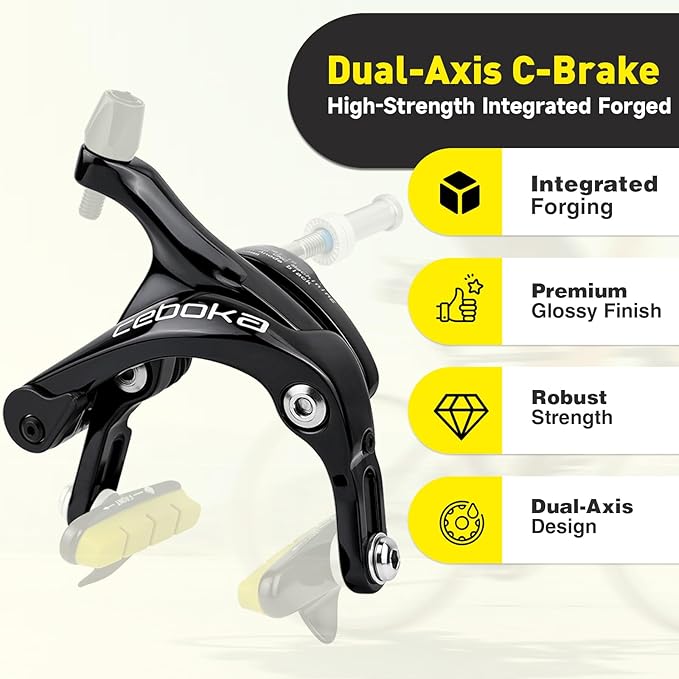 Dual Pivot C Brakes, Forged Aluminum Alloy Front and Rear Caliper Set, Road Bike Rim Brakes Compatible with 700c, Fits 19-26mm Rims, Max 30mm Tire Width, 2 Colors