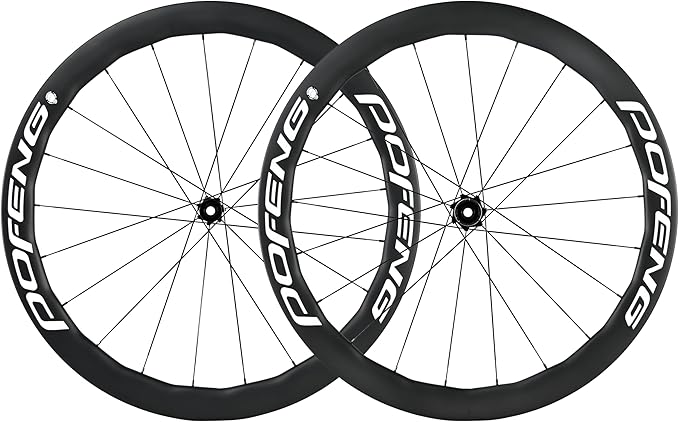 POFENG Carbon Fiber Wheelset 700c Disc Brake Road Bike 50/28mm Tubeless Wheels UD Matte