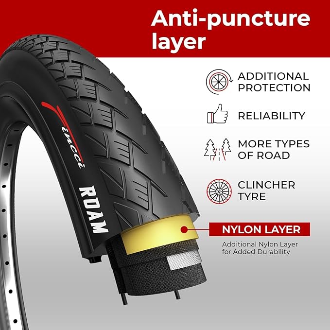 Fincci City 700x35c Bike Tire - Foldable 700c Tires, 37-622 with 1 mm Puncture Proof Resistant - Black Kevlar Road Bike Tire 28 inch for Touring, Hybrid, Electric Bicycles - 700c Wheelset