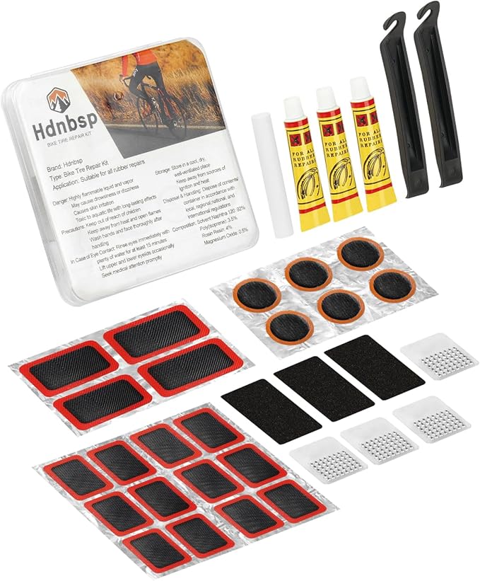35 Pcs Bike Tire Repair Kit, Bicycle Inner Tube Patch Kit with Tire Lever and Adhesive Patches, Road Bike Flat Tire Patch Kits - Portable Case for Ebike, Motorcycle & Cycling Inflatable Tubes