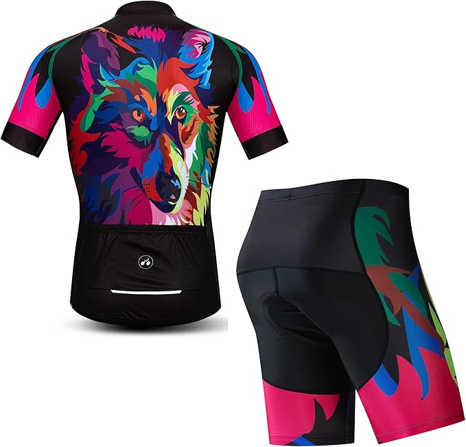 Hotlion Men's Cycling Jersey Sets Gel Pad Summer Bike Clothing Suit Breathable Bike Clothes with 3 Rear Pockets
