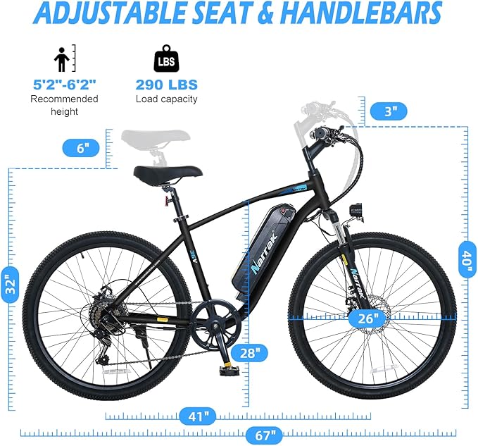 Electric Mountain Bike for Adults 26" Step-Over/Thru Commuter Ebike for Men Women, 540W/1100W Peak Motor, 374Wh/500Wh Removable Battery,7-Speed