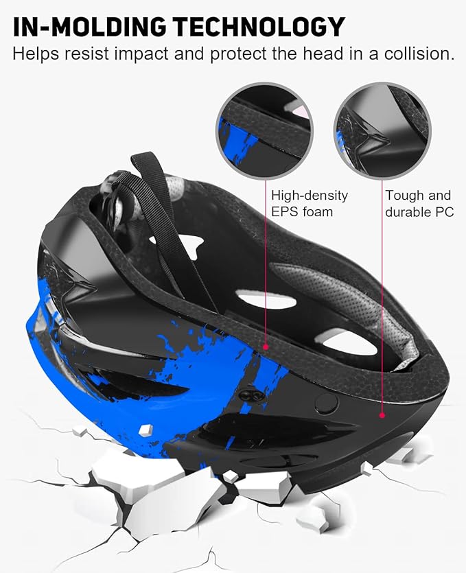 Bike Helmet with USB Rechargeable LED Light Detachable Goggles and Sun Visor, Mountain & Road Bicycle Helmets for Men Women Adult Cycling Helmets