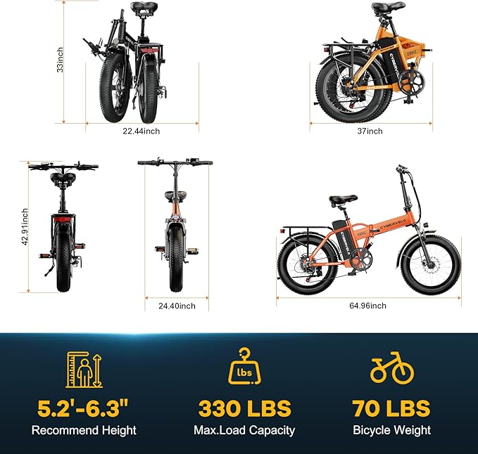 1000W Folding Electric Bike, 48V 20AH Large Removable Battery E Bike, 30+MPH, 80 Miles Max Range, 20" Fat Tire Electric Bike for Adults, Adult Electric Bicycles for Long