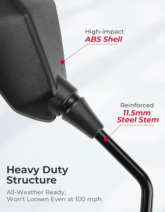 KEMIMOTO Universal Motorcycle Mirrors, Convex Handlebar Rear View Side Mirror with M8 M10 Bolt, Compatible with Bike, Scooter, ATV, UTV, Dirt Bike and More