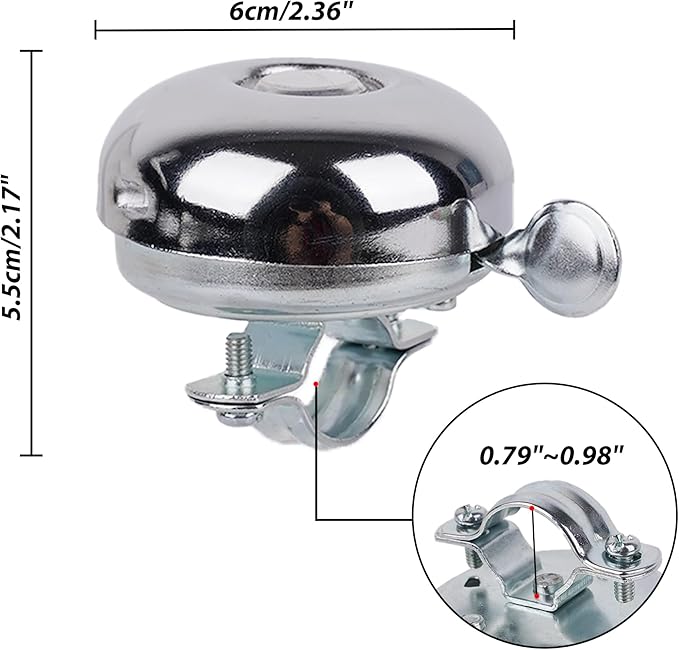 Bicycle Bell for Adult Bikes– Silver Metal Bike Bell with Clear Loud Ring – Easy Press Bell for Road, Mountain, Folding Bikes & Scooters