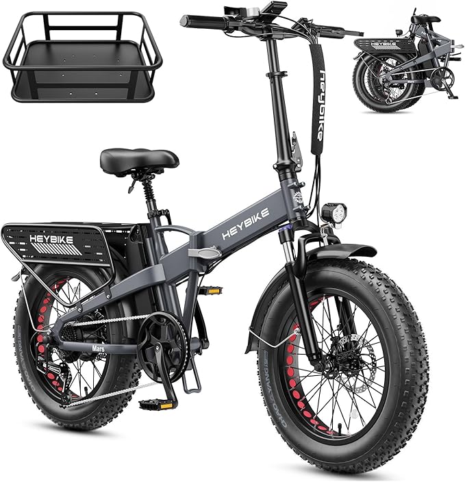 Heybike Mars 2.0 Foldable Electric Bike 32MPH, UL2849 Certified, 1800W Peak Motor Ebike with 100N.M Torque, 70+Miles Long Range with 624WH Removable Battery, 20*4'' Fat Tire for Snow, Full Suspension