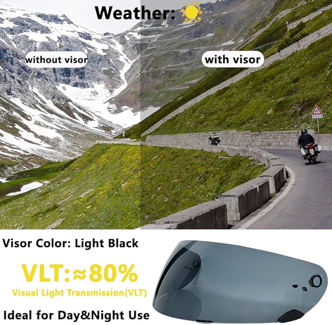 Qualifier DLX Helmet Visor,UV Protection Motorcycle Helmet Face Shield Compatible with Bell Qualifier DLX Mips/Qualifier/Star/Vortex/RS-1/RS-2/Revolver(Light Black)