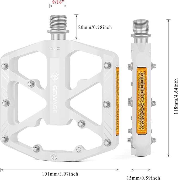 Bike Pedals 9/16 Inch - Bicycle Pedals with Reflectors - 3 Sealed Bearings MTB Pedals Wide Platform Pedals for Mountain Bike, BMX, Road Bike Pedals