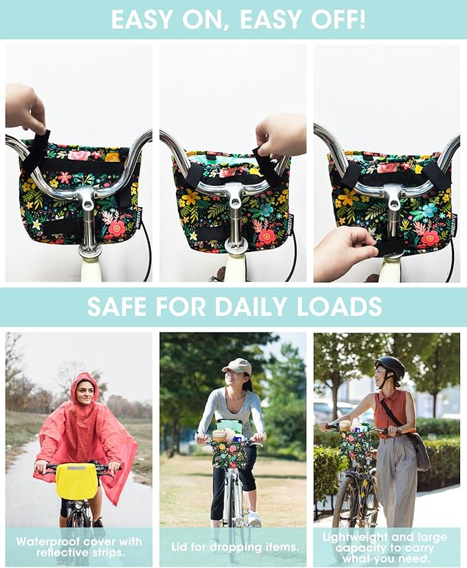 ANZOME Kids Bike Basket, Colorful Blocks Large Bicycle Basket, Bicycle Handlebar Bag, Waterproof Fabric Colorful Bike Basket for Women, Men, Kids