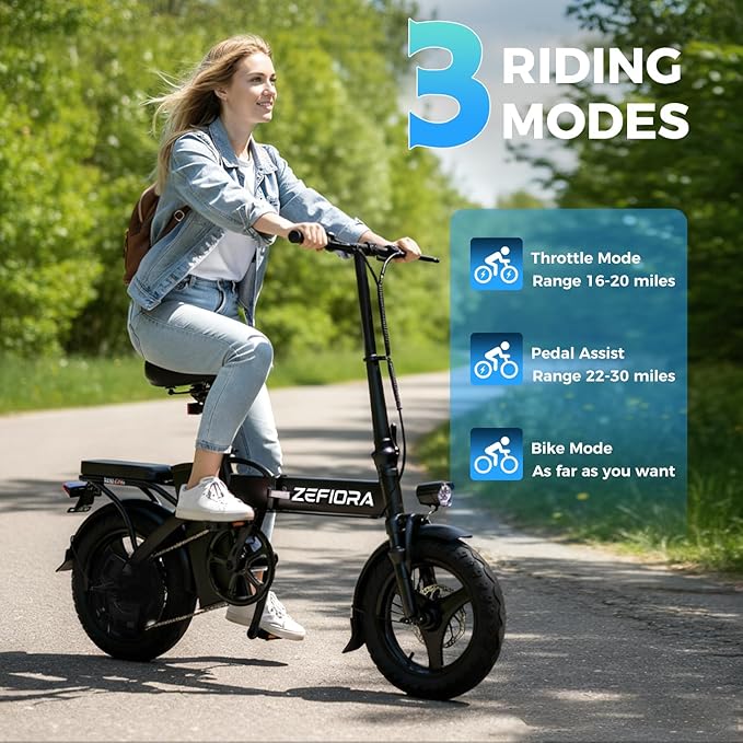 Electric Bike for Adults Teens, 800W Peak Motor, 25MPH Folding Ebike, 30 Miles, 48V 10AH Removable Battery, 14" Foldable Electric Mini Bike for Commute Outdoor