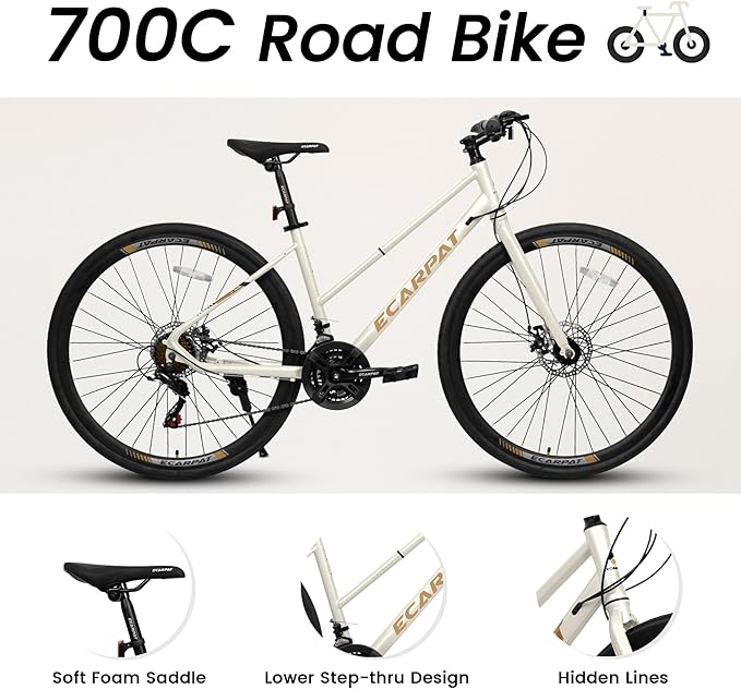 700C Lightweight Aluminum Road Bike, 16-Speed Racing Bicycle with Disc Brakes, Hybrid Commuter Bike for Men and Women, Perfect for City Roads and Outdoor Cycling
